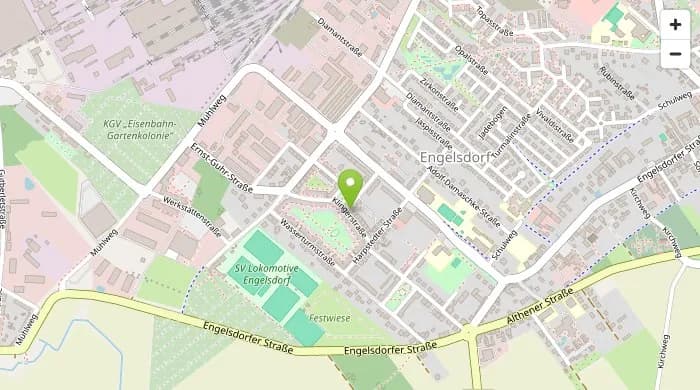 Lageplan der Kopffüßler-Werkstatt, Klingerplatz 5, 04319 Leipzig-Engelsdorf